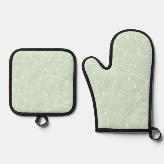 Pastel Abstract Minimalistische Mint Groene kleur Ovenwant & Pannenlap Set (Voorkant)
