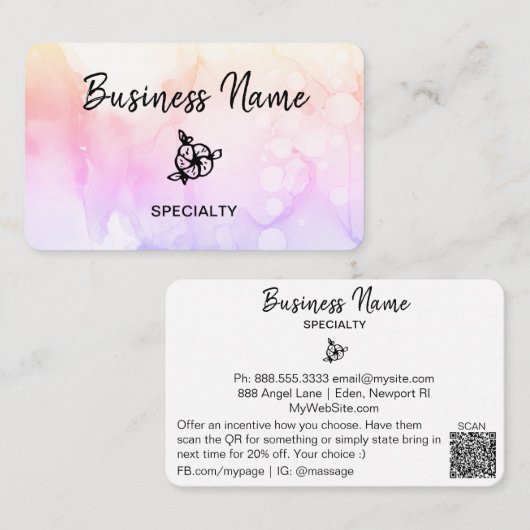 *~* Pastel Abstract Ombre Peach Logo QR Girly Visitekaartje (Voorkant / Achterkant)