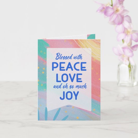 Pastel Abstract Peace Love Joy Christmas Card Kaart (Orchidee)