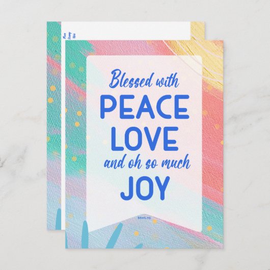 Pastel Abstract Peace Love Joy Christmas Post Card Briefkaart (Voorkant / Achterkant)