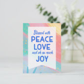 Pastel Abstract Peace Love Joy Christmas Post Card Briefkaart (Staand voorkant)