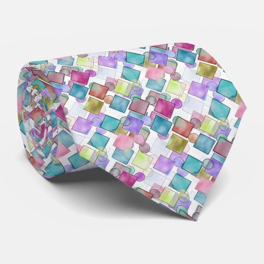 Pastel Abstract Retro Squares Polka Dots Patroon Stropdas (Opgerold)