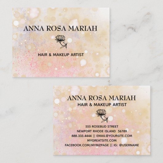 *~* Pastel Abstract Roze Perzkleed Lotus Visitekaartje (Voorkant / Achterkant)