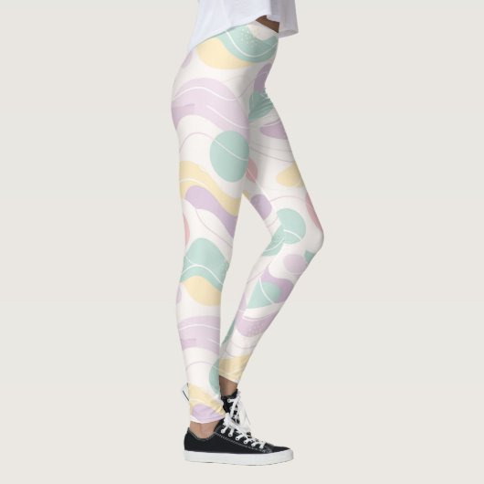 Pastel Abstract Seamless Pattern Waves and Circles Leggings (Rechts)