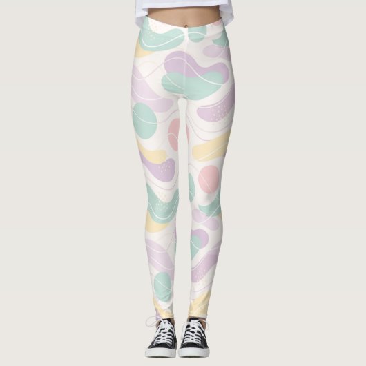 Pastel Abstract Seamless Pattern Waves and Circles Leggings (Voorkant)