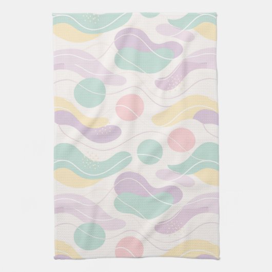 Pastel Abstract Seamless Pattern Waves and Circles Theedoek (Verticaal)