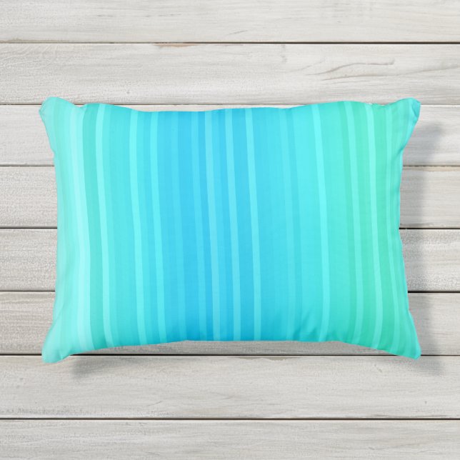 Pastel Abstract Turquoise Blue Green Stripes Buitenkussen (Voorkant)