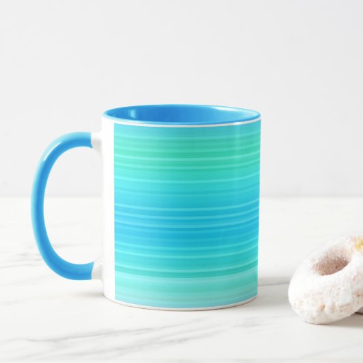 Pastel Abstract Turquoise Blue Green Stripes Mok (Met donut)