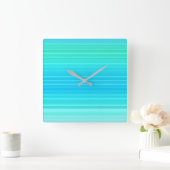 Pastel Abstract Turquoise Blue Green Stripes Vierkante Klok (Huis)
