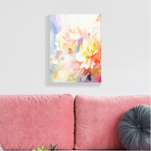 Pastel Abstract Waterverf Bloemmotief Canvas Afdruk