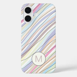 Pastel Abstract Wavy Stripes en lijnen Monogram iPhone 16 Hoesje