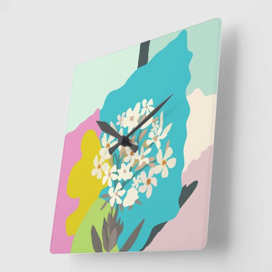 Pastel Abstracte Artistieke Bloemen Kleur Blocks Vierkante Klok (Hoek)