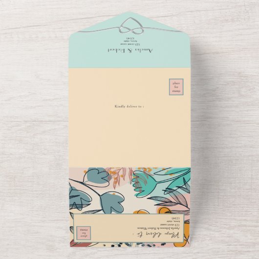 Pastel Abstracte Boho bruiloft All In One Uitnodiging (Buitenkant)