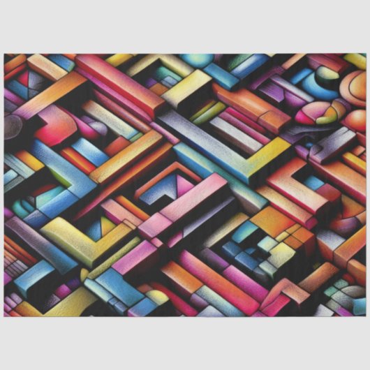Pastel Abstracte Dimentionale Geometrische Tekenin Tissuepapier (Voorkant)
