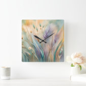Pastel Abstracte fluisteringen van Natuur, Grassen Vierkante Klok (Huis)