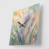 Pastel Abstracte fluisteringen van Natuur, Grassen Vierkante Klok (Hoek)