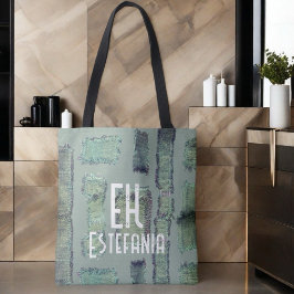 Pastel abstracte salie groen olijf monogram modern tote bag