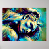 Pastel Abstracte schets liggend Man blauw groen Poster (Voorkant)