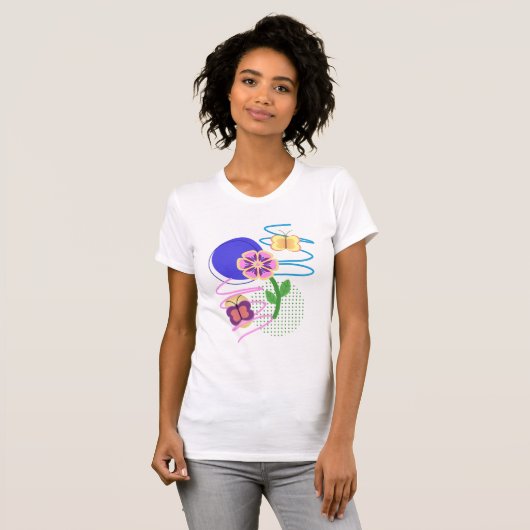 Pastel Abstracte vlinder en Bloem Blob Design T-shirt (Voorkant volledig)