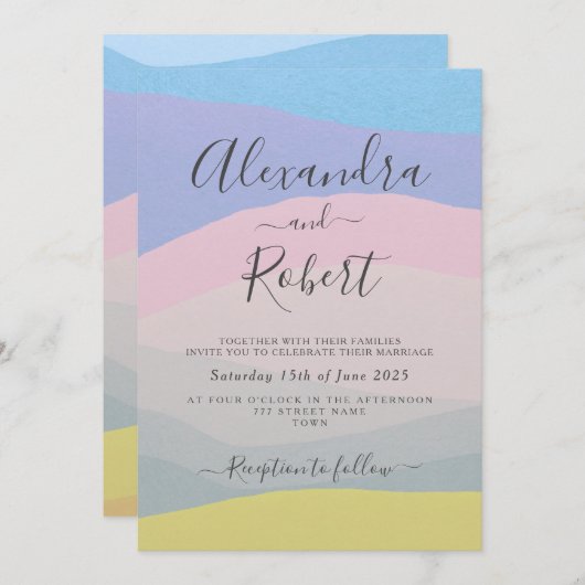 Pastel Abstracte Waterverf bruiloft uitnodiging (Voorkant / Achterkant)