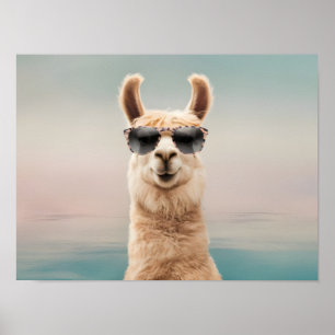 Pastel Achtergrond Lama met Zonnebril Poster