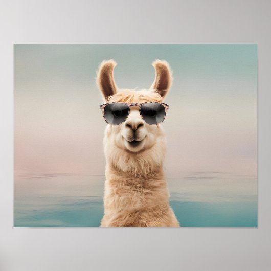 Pastel Achtergrond Lama met Zonnebril Poster (Voorkant)