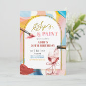 Pastel Adult Birthday Paint and Sip Invitation Kaart (Staand voorkant)