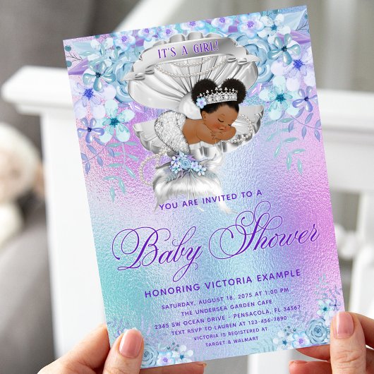 Pastel Afro Zeemeermin Baby Shower Kaart