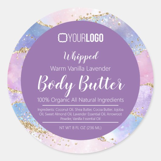 Pastel Agate Gold Glitter & LOGO body Butter Label (Voorkant)