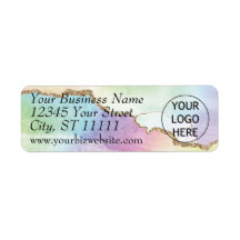 Pastel Agate Gold Glitter Return Address Label