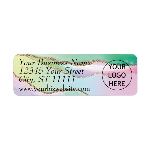 Pastel Agate Gold Glitter Return Address Label (Voorkant)