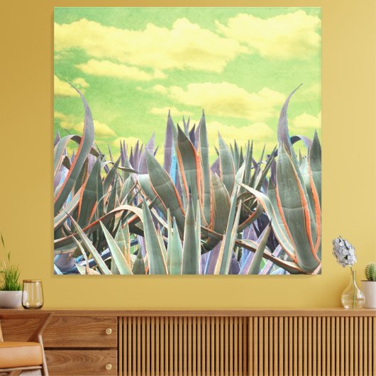 Pastel Agave Cactus tegen gekloonde hemel Collage Canvas Afdruk (Insitu (Woonkamer))