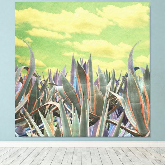 Pastel Agave Cactus tegen gekloonde hemel Collage Canvas Afdruk (Insitu (Houten vloer))