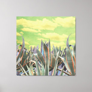 Pastel Agave Cactus tegen gekloonde hemel Collage Canvas Afdruk