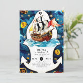 Pastel Ahoy Matey's Fun Pirate Verjaardag Kaart (Staand voorkant)