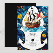 Pastel Ahoy Matey's Fun Pirate Verjaardag Kaart (Voorkant / Achterkant)