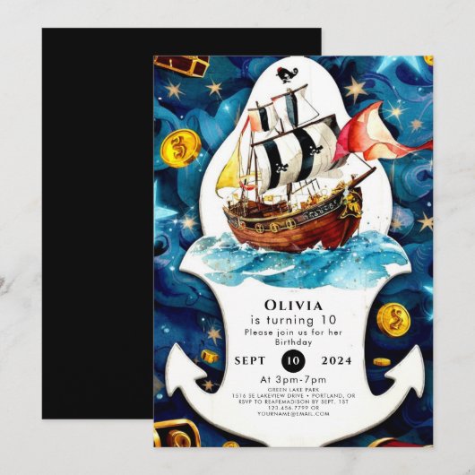 Pastel Ahoy Matey's Fun Pirate Verjaardag Kaart (Voorkant / Achterkant)