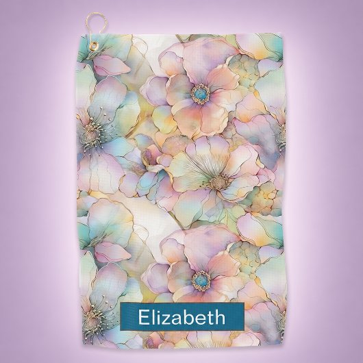 Pastel Alcohol Ink Bloemige Gepersonaliseerde Golfhanddoek