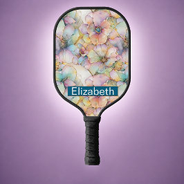 Pastel Alcohol Ink Bloemige Gepersonaliseerde Pickleball Paddle
