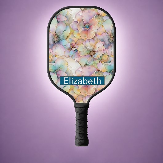 Pastel Alcohol Ink Bloemige Gepersonaliseerde Pickleball Paddle