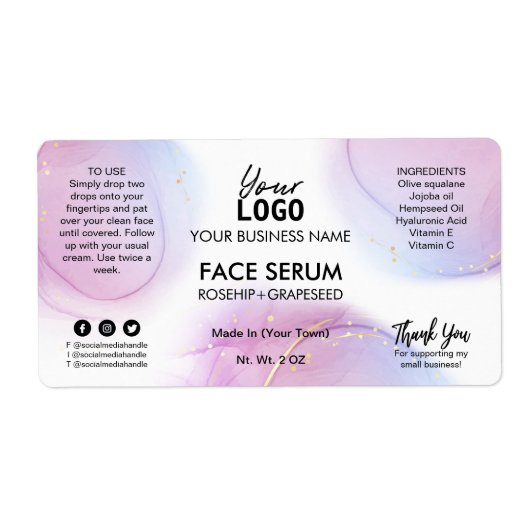 Pastel Alcohol Ink Face Serum Labels (Voorkant)