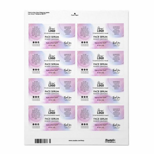 Pastel Alcohol Ink Face Serum Labels (Full Sheet)