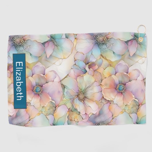 Pastel Alcohol Ink Floral Personalized Golfhanddoek (Horizontaal)