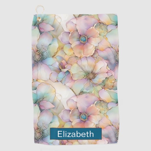 Pastel Alcohol Ink Floral Personalized Golfhanddoek (Voorkant)