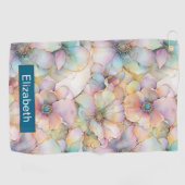 Pastel Alcohol Ink Floral Personalized Golfhanddoek (Horizontaal)