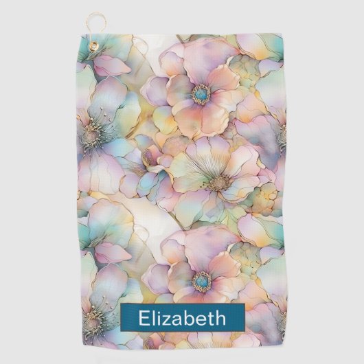 Pastel Alcohol Ink Floral Personalized Golfhanddoek (Voorkant)