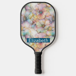 Pastel Alcohol Ink Floral Personalized Pickleball Paddle