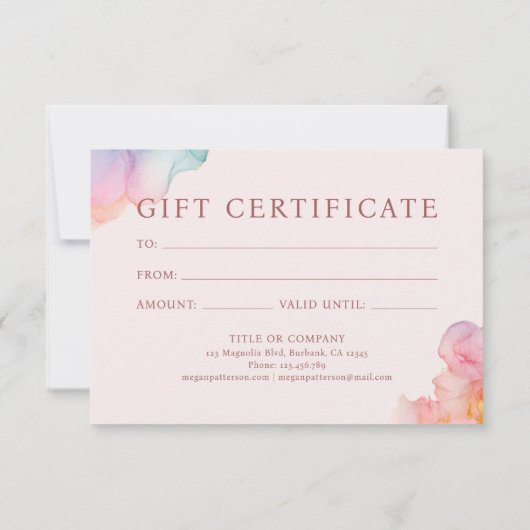 Pastel Alcohol Ink Gift Certificate Card (Achterkant)