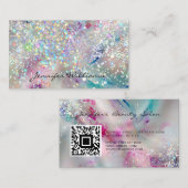 Pastel Alcohol Ink Holographic Glitter QR Code Visitekaartje (Voorkant / Achterkant)