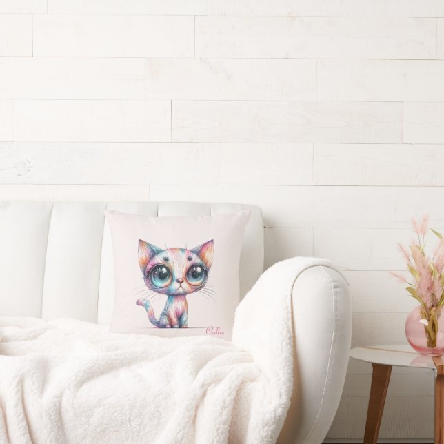 Pastel Alcohol Ink Kat Kussen (Bank)
